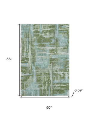 HomeRoots 5' X 8' Fern Green & Sky Blue Abstract Area Rug - Washable, UV Protected, Non-Slip & Kid-Friendly 714639