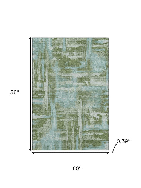 HomeRoots 5' X 8' Fern Green & Sky Blue Abstract Area Rug - Washable, UV Protected, Non-Slip & Kid-Friendly 714639