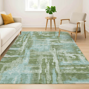 HomeRoots 5' X 8' Fern Green & Sky Blue Abstract Area Rug - Washable, UV Protected, Non-Slip & Kid-Friendly 714639