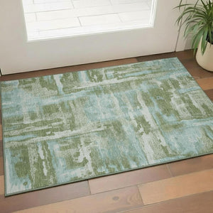 HomeRoots 5' X 8' Fern Green & Sky Blue Abstract Area Rug - Washable, UV Protected, Non-Slip & Kid-Friendly 714639