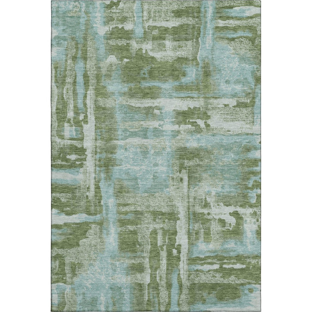HomeRoots 8' Abstract Washable Round Rug in Fern Green & Sky Blue - Durable, Stain-Resistant, UV Protected! 714640