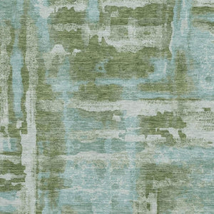 HomeRoots 8' Abstract Washable Round Rug in Fern Green & Sky Blue - Durable, Stain-Resistant, UV Protected! 714640