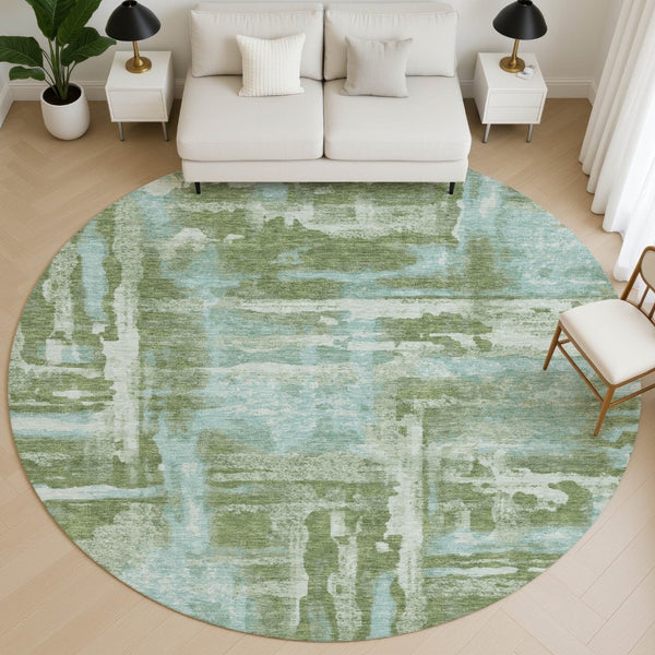 HomeRoots 8' X 10' Abstract Area Rug in Fern Green & Sky Blue – Washable, UV-Protected, and Durable Design 714641