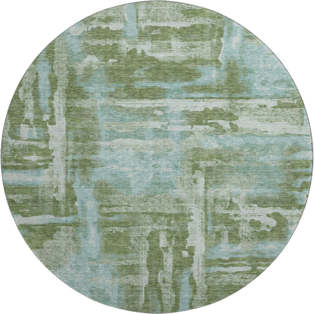 HomeRoots 8' X 10' Abstract Area Rug in Fern Green & Sky Blue – Washable, UV-Protected, and Durable Design 714641
