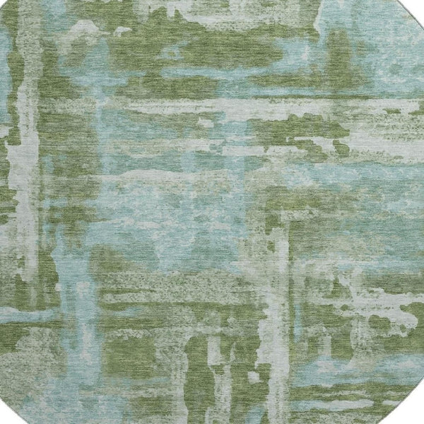 HomeRoots 8' X 10' Abstract Area Rug in Fern Green & Sky Blue – Washable, UV-Protected, and Durable Design 714641
