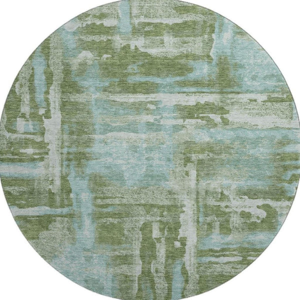 HomeRoots 8' X 10' Abstract Area Rug in Fern Green & Sky Blue – Washable, UV-Protected, and Durable Design 714641