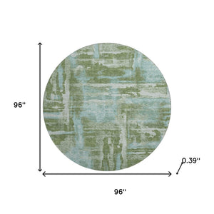 HomeRoots 8' X 10' Abstract Area Rug in Fern Green & Sky Blue – Washable, UV-Protected, and Durable Design 714641