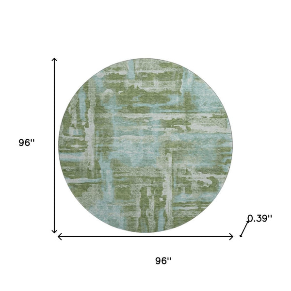 HomeRoots 8' X 10' Abstract Area Rug in Fern Green & Sky Blue – Washable, UV-Protected, and Durable Design 714641