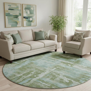 HomeRoots 8' X 10' Abstract Area Rug in Fern Green & Sky Blue – Washable, UV-Protected, and Durable Design 714641