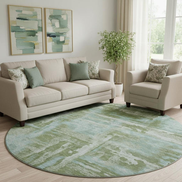 HomeRoots 8' X 10' Abstract Area Rug in Fern Green & Sky Blue – Washable, UV-Protected, and Durable Design 714641