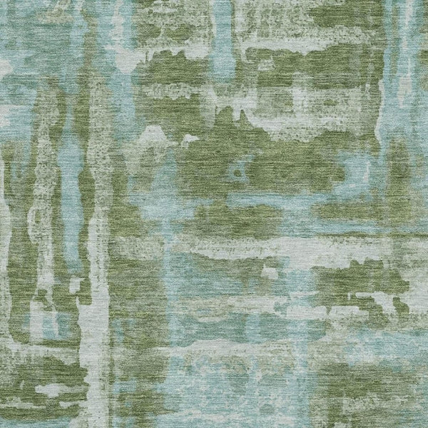 HomeRoots 9' X 12' Abstract Area Rug in Fern Green & Sky Blue - Washable, UV Protected, Pet-Friendly Design! 714642