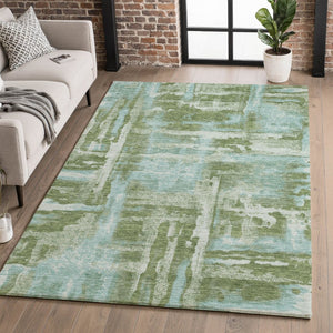 HomeRoots 10' X 14' Modern Fern Green & Sky Blue Abstract Washable Area Rug with UV Protection & Durability 714643