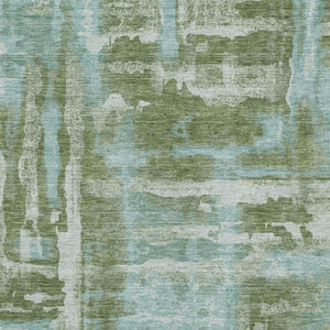 HomeRoots 10' X 14' Modern Fern Green & Sky Blue Abstract Washable Area Rug with UV Protection & Durability 714643