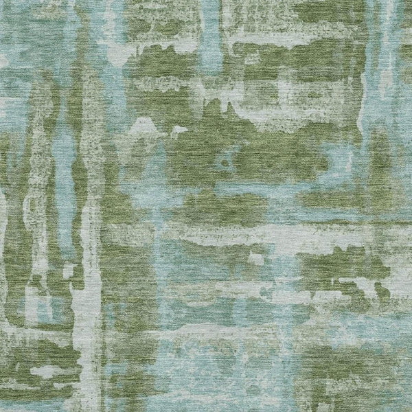 HomeRoots 10' X 14' Modern Fern Green & Sky Blue Abstract Washable Area Rug with UV Protection & Durability 714643