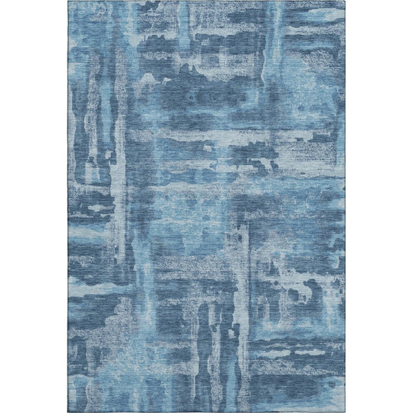 HomeRoots 5' X 8' Denim Blue & Sky Blue Abstract Area Rug - Washable, UV Protected, Durable for High-Traffic Areas 714645