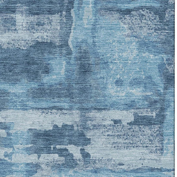 HomeRoots 5' X 8' Denim Blue & Sky Blue Abstract Area Rug - Washable, UV Protected, Durable for High-Traffic Areas 714645