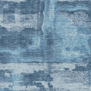 HomeRoots 8' Denim Blue & Sky Blue Abstract Washable Round Rug - UV Protected, Durable, Modern Design for Homes 714646