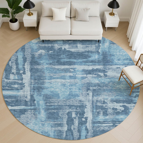 HomeRoots 8' X 10' Stylish Denim & Sky Blue Abstract Washable Area Rug with UV Protection & Stain Resistance 714647