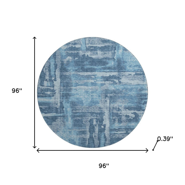 HomeRoots 8' X 10' Stylish Denim & Sky Blue Abstract Washable Area Rug with UV Protection & Stain Resistance 714647