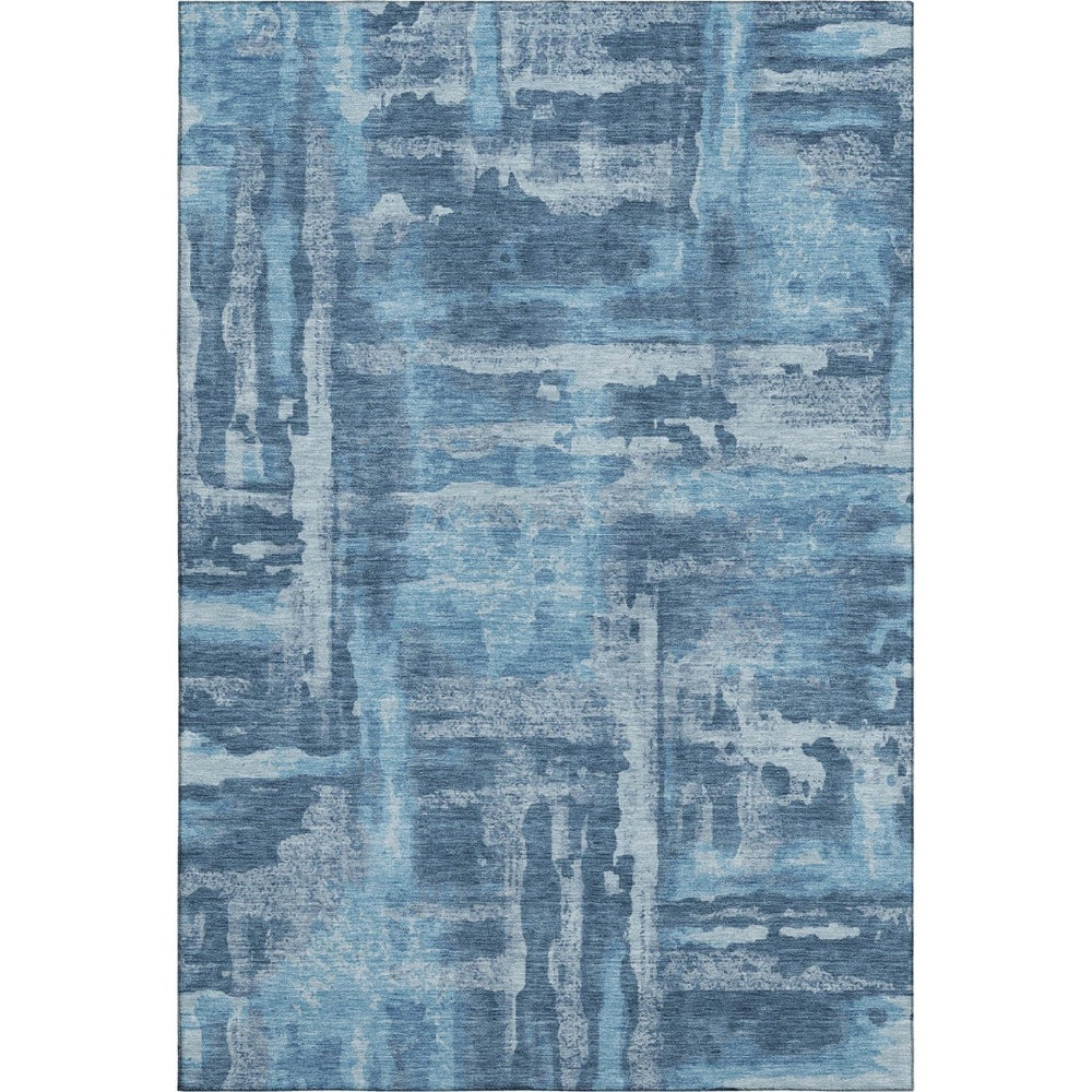 HomeRoots 9' X 12' Abstract Denim and Sky Blue Washable Area Rug with UV Protection for Busy Homes 714648