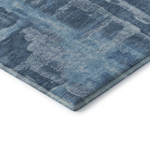 HomeRoots 9' X 12' Abstract Denim and Sky Blue Washable Area Rug with UV Protection for Busy Homes 714648