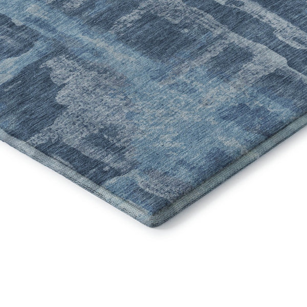 HomeRoots 9' X 12' Abstract Denim and Sky Blue Washable Area Rug with UV Protection for Busy Homes 714648
