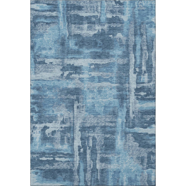 HomeRoots 9' X 12' Abstract Denim and Sky Blue Washable Area Rug with UV Protection for Busy Homes 714648