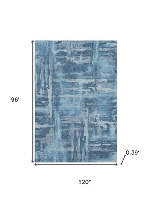 HomeRoots 9' X 12' Abstract Denim and Sky Blue Washable Area Rug with UV Protection for Busy Homes 714648