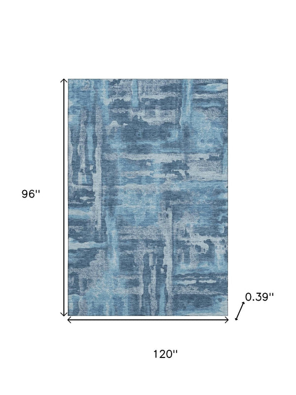 HomeRoots 9' X 12' Abstract Denim and Sky Blue Washable Area Rug with UV Protection for Busy Homes 714648