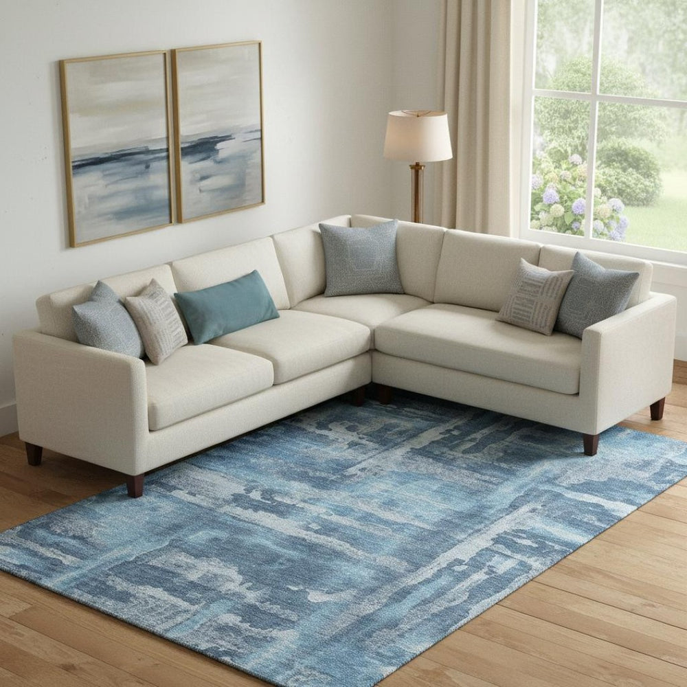 HomeRoots 9' X 12' Abstract Denim and Sky Blue Washable Area Rug with UV Protection for Busy Homes 714648