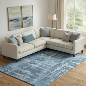 HomeRoots 9' X 12' Abstract Denim and Sky Blue Washable Area Rug with UV Protection for Busy Homes 714648