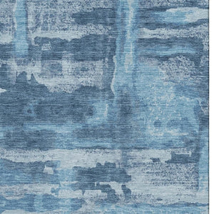 HomeRoots 10' Denim Blue & Sky Blue Abstract Washable Area Rug – UV Protected, Stain-Resistant, Durable Style! 714649