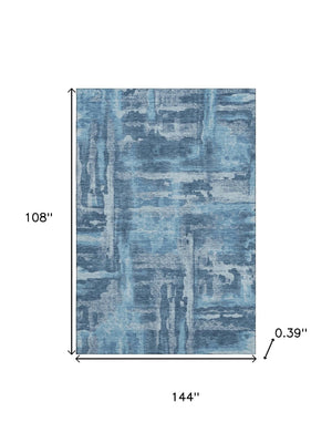 HomeRoots 10' Denim Blue & Sky Blue Abstract Washable Area Rug – UV Protected, Stain-Resistant, Durable Style! 714649