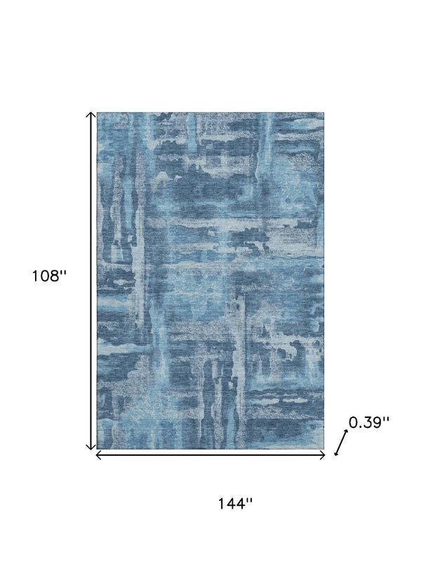 HomeRoots 10' Denim Blue & Sky Blue Abstract Washable Area Rug – UV Protected, Stain-Resistant, Durable Style! 714649