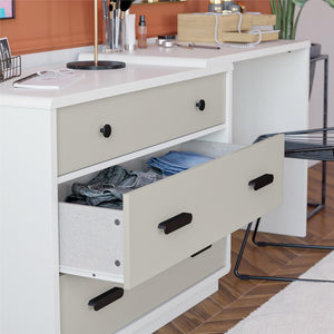 English Elm Valencia 3 Drawer Dresser Desk with Matte Black Hardware for Modern Bedroom Storage B2733S00010
