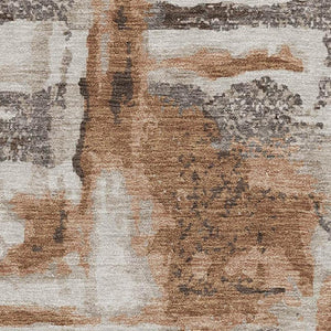HomeRoots 5' X 8' Abstract Area Rug in Rust & Brown - Washable, UV Protected, Stain Resistant, Modern Design! 714651