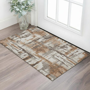 HomeRoots 5' X 8' Abstract Area Rug in Rust & Brown - Washable, UV Protected, Stain Resistant, Modern Design! 714651