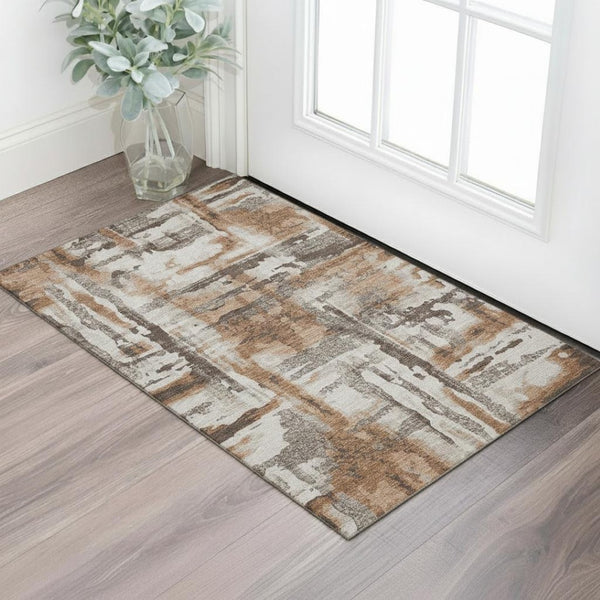 HomeRoots 5' X 8' Abstract Area Rug in Rust & Brown - Washable, UV Protected, Stain Resistant, Modern Design! 714651