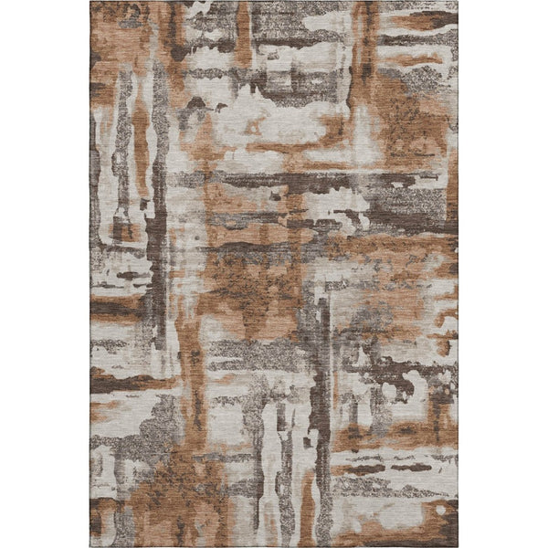 HomeRoots 8' Washable Round Rug in Rust & Brown - Durable, UV-Protected, Noise-Reducing with Abstract Design 714652