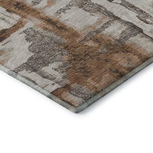 HomeRoots 8' Washable Round Rug in Rust & Brown - Durable, UV-Protected, Noise-Reducing with Abstract Design 714652
