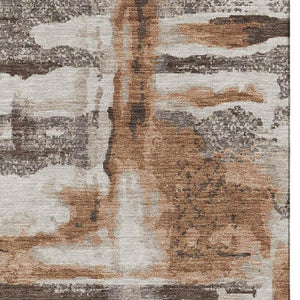 HomeRoots 8' Washable Round Rug in Rust & Brown - Durable, UV-Protected, Noise-Reducing with Abstract Design 714652