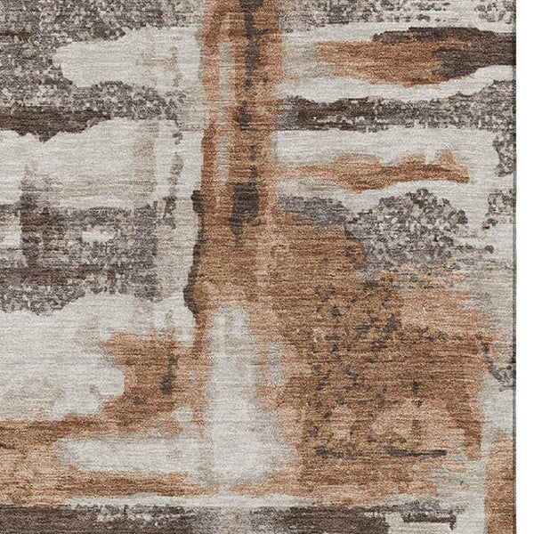 HomeRoots 8' Washable Round Rug in Rust & Brown - Durable, UV-Protected, Noise-Reducing with Abstract Design 714652