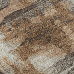 HomeRoots 8' Washable Round Rug in Rust & Brown - Durable, UV-Protected, Noise-Reducing with Abstract Design 714652