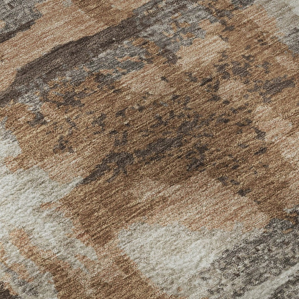 HomeRoots 8' Washable Round Rug in Rust & Brown - Durable, UV-Protected, Noise-Reducing with Abstract Design 714652