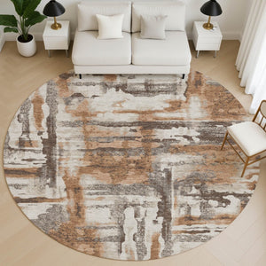 HomeRoots 8' X 10' Washable Area Rug with Rust & Brown Abstract Design – Durable, UV Resistant, Non-Slip Backing 714653