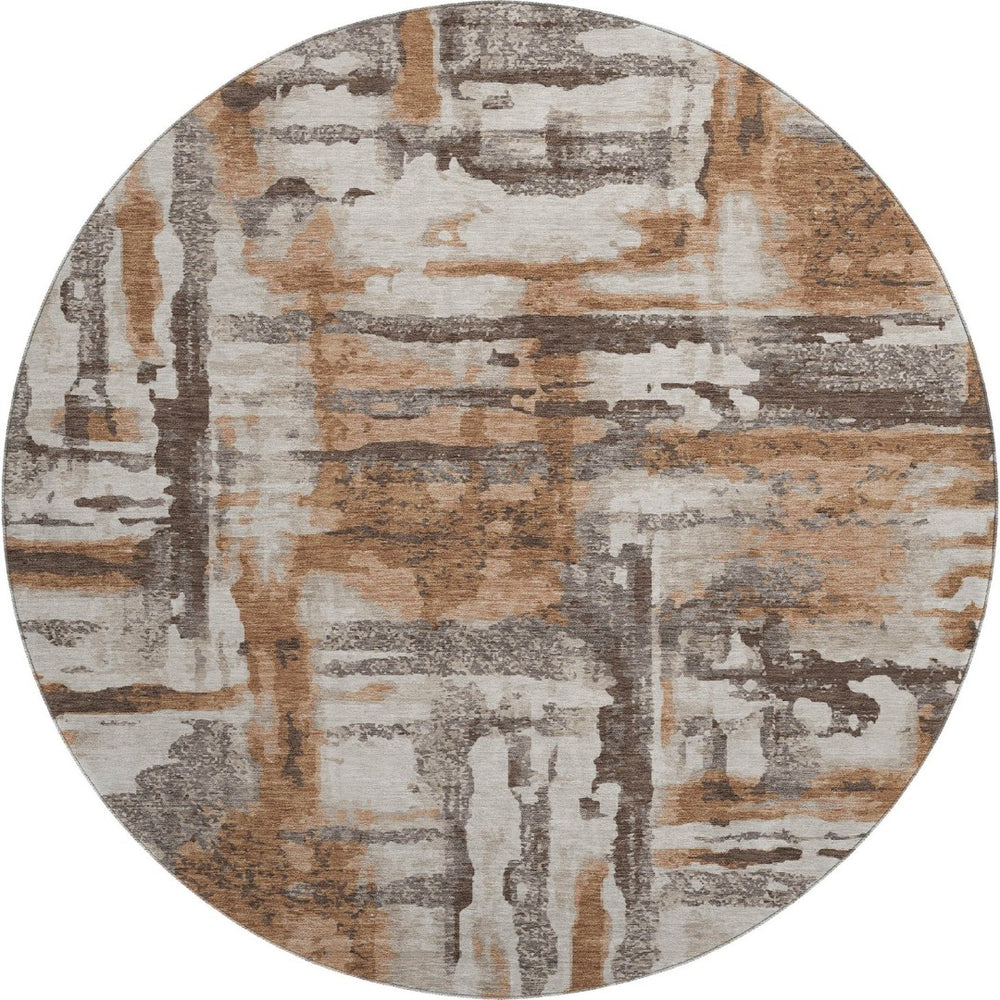 HomeRoots 8' X 10' Washable Area Rug with Rust & Brown Abstract Design – Durable, UV Resistant, Non-Slip Backing 714653