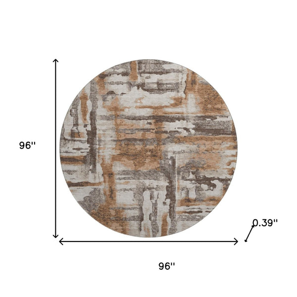 HomeRoots 8' X 10' Washable Area Rug with Rust & Brown Abstract Design – Durable, UV Resistant, Non-Slip Backing 714653
