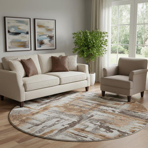 HomeRoots 8' X 10' Washable Area Rug with Rust & Brown Abstract Design – Durable, UV Resistant, Non-Slip Backing 714653