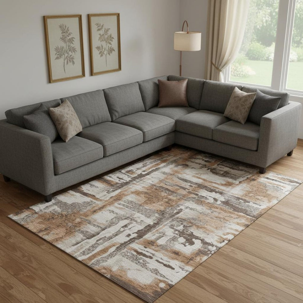 HomeRoots 9' X 12' Stylish Rust and Brown Abstract Area Rug – Washable, UV Protected, Perfect for High-Traffic Homes 714654