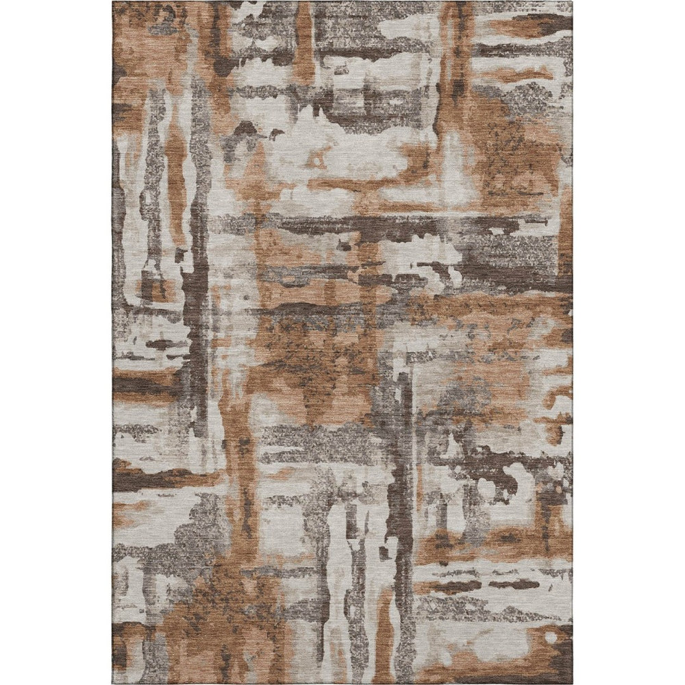 HomeRoots 10' X 14' Rust and Brown Abstract Area Rug - Washable, UV Protected, Stain-Resistant for Modern Spaces 714655